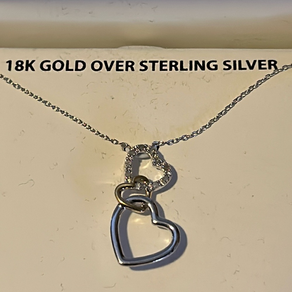18k gold over sterling sliver Triple hearted Swarovski crystal